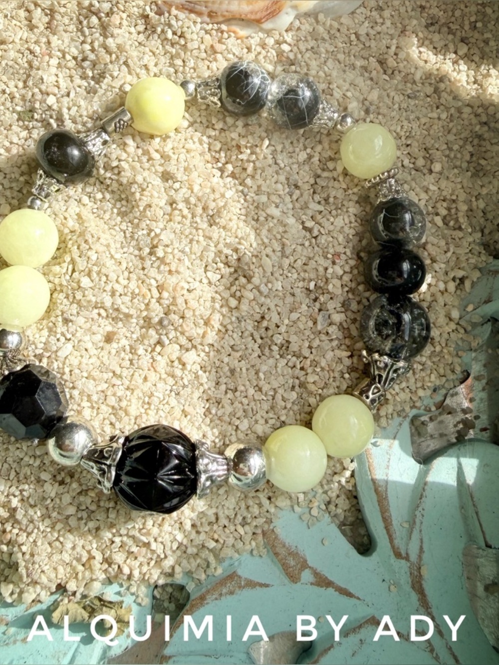 DOPAMINE + yellow jade hand crafted beaded statement bracelet/harmony & balance